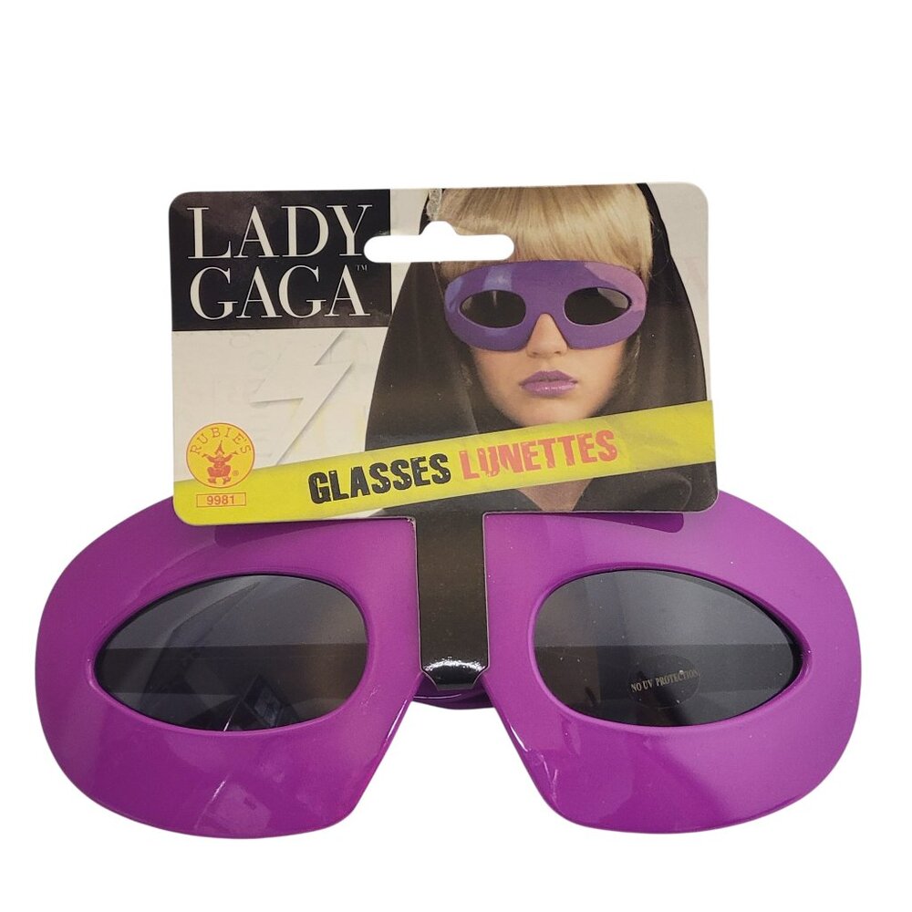 Lady Gaga Costume Sunglasses Purple Wide Frame Logo Bolt Sides Licensed 2010